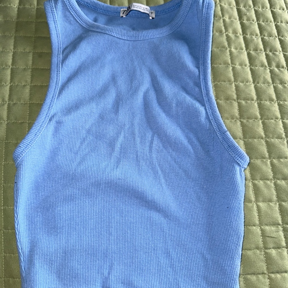 Zara Blue Fitted Sleeveless Tank Top